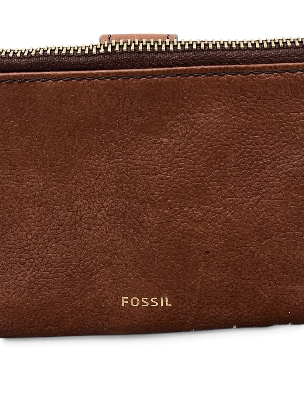Fossil Lainie SWL2060210 Cognac Brown Leather Bifold Clutch Wallet Zip Tab Snap